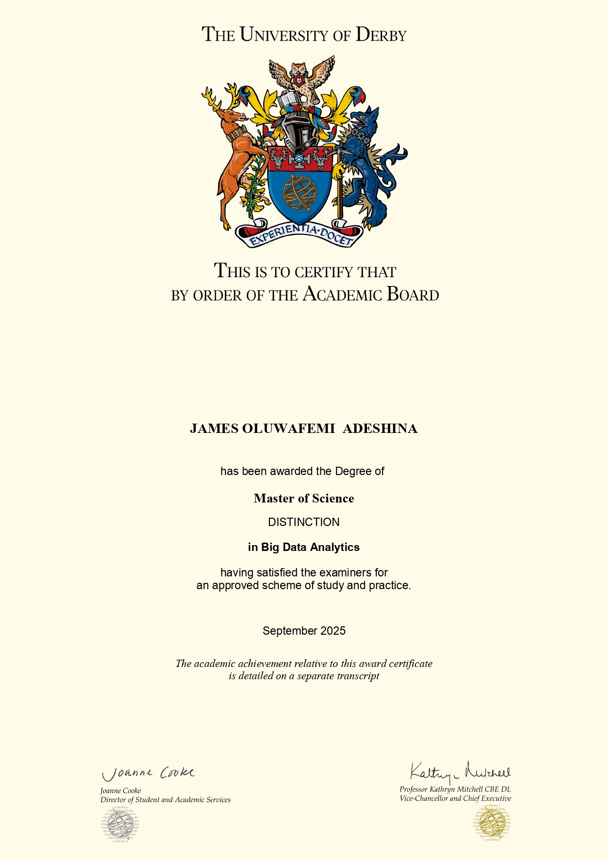 MSc Big Data Analytics — University of Derby